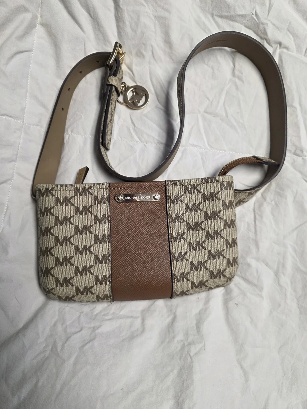Michael Kors Beige and Brown Monogram Crossbody Bag